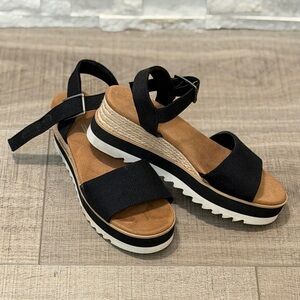 TOMS - Diana Wedge Canvas Black & Brown Sandals - SIZE 8.5
